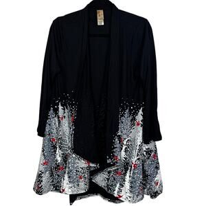 A Walk In The Park Scenery Womens Christmas Tree Cardinal Open Cardigan Sz Large